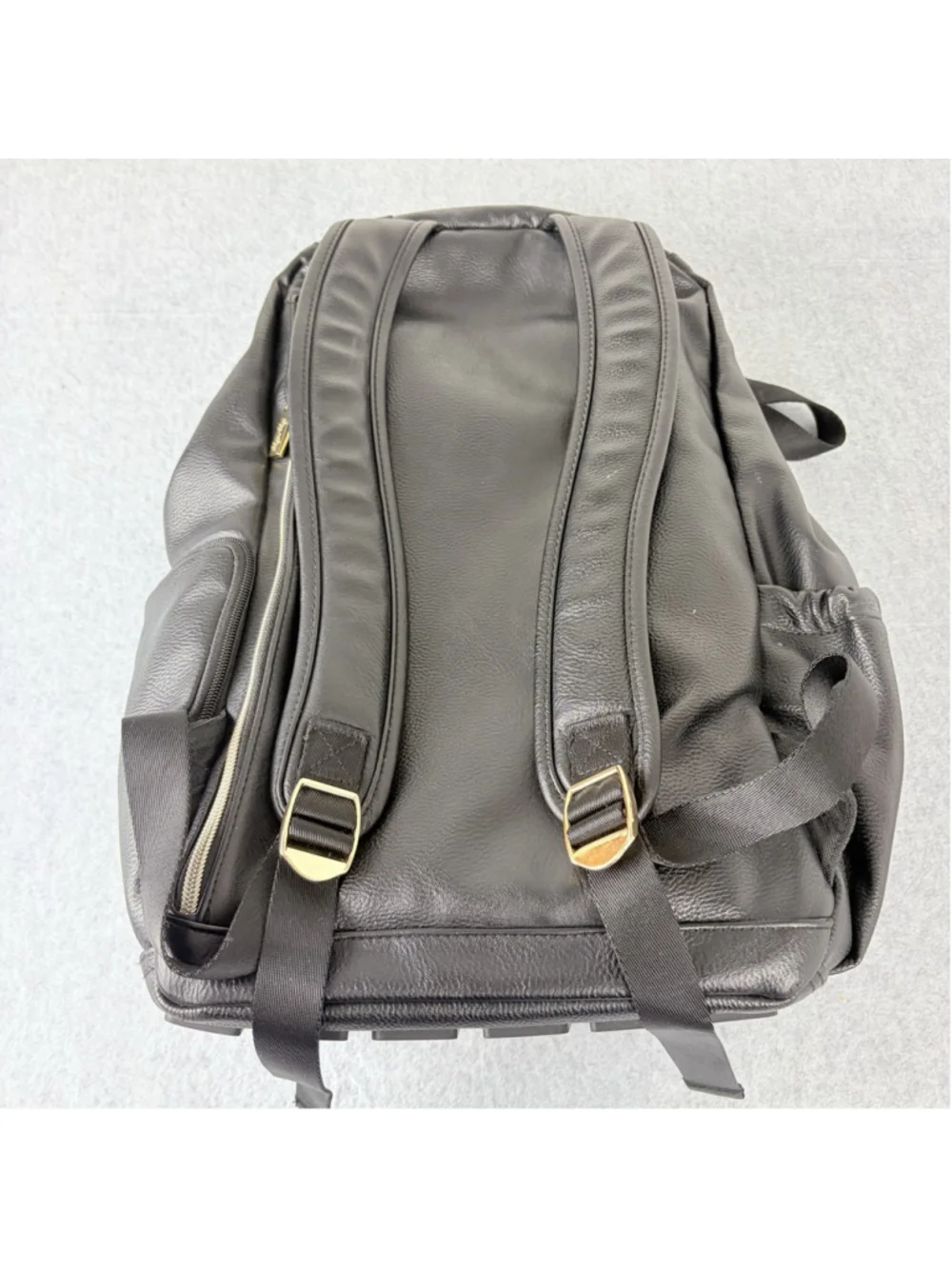 ITZY RITZY Boss Plus Diaper Backpack Black Vegan Leather Gold Hardware